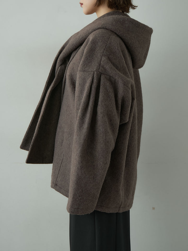 [予約]フードマフ付メランジコート/brown