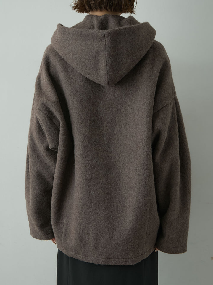 [予約]フードマフ付メランジコート/brown