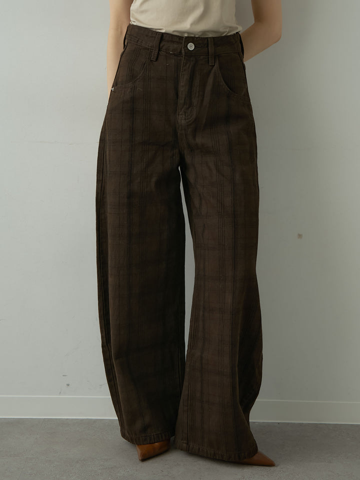 [予約]チェックエンブロイダリーカーブワイドデニム/brown