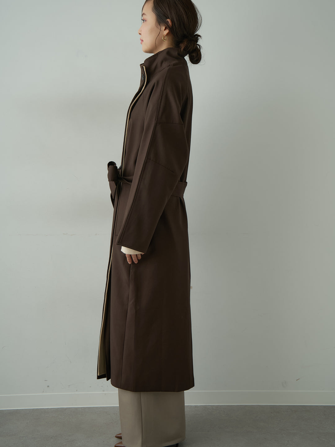 [予約]バイカラーロングトレンチコート/brown