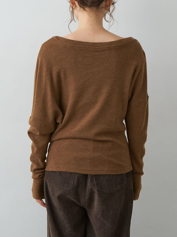 [予約]ナポレオンサイドギャザーワイドネックトップス/brown
