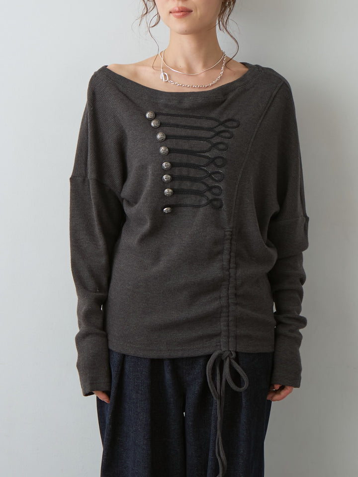 [予約]ナポレオンサイドギャザーワイドネックトップス/gray