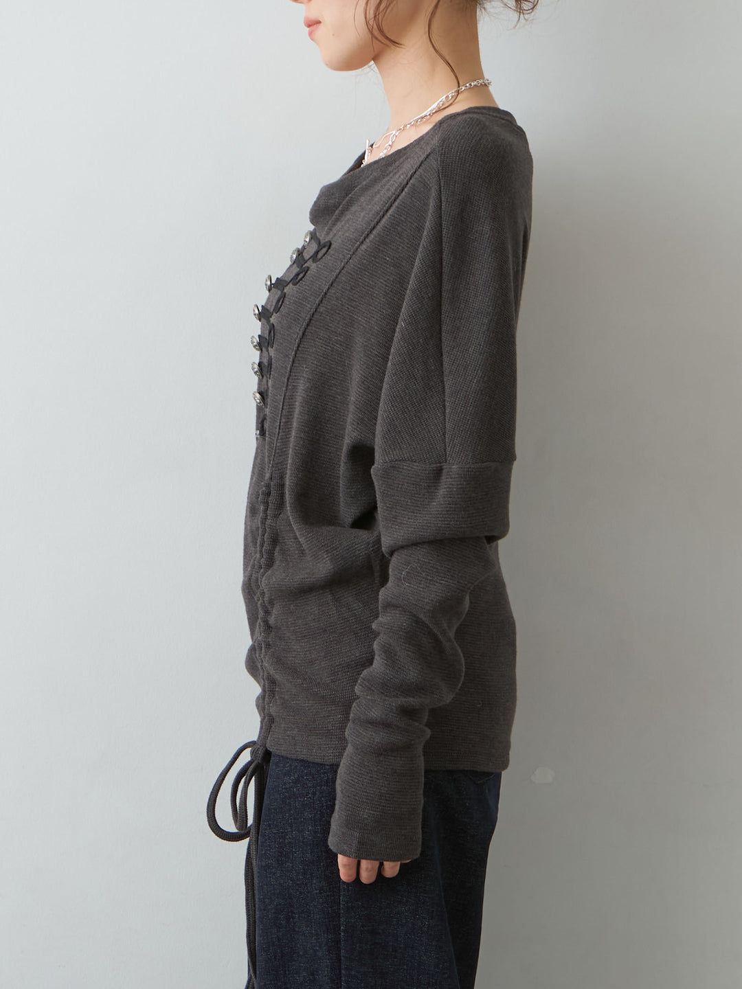 [予約]ナポレオンサイドギャザーワイドネックトップス/gray