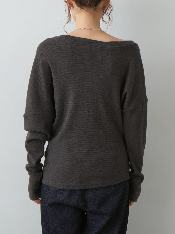 [予約]ナポレオンサイドギャザーワイドネックトップス/gray