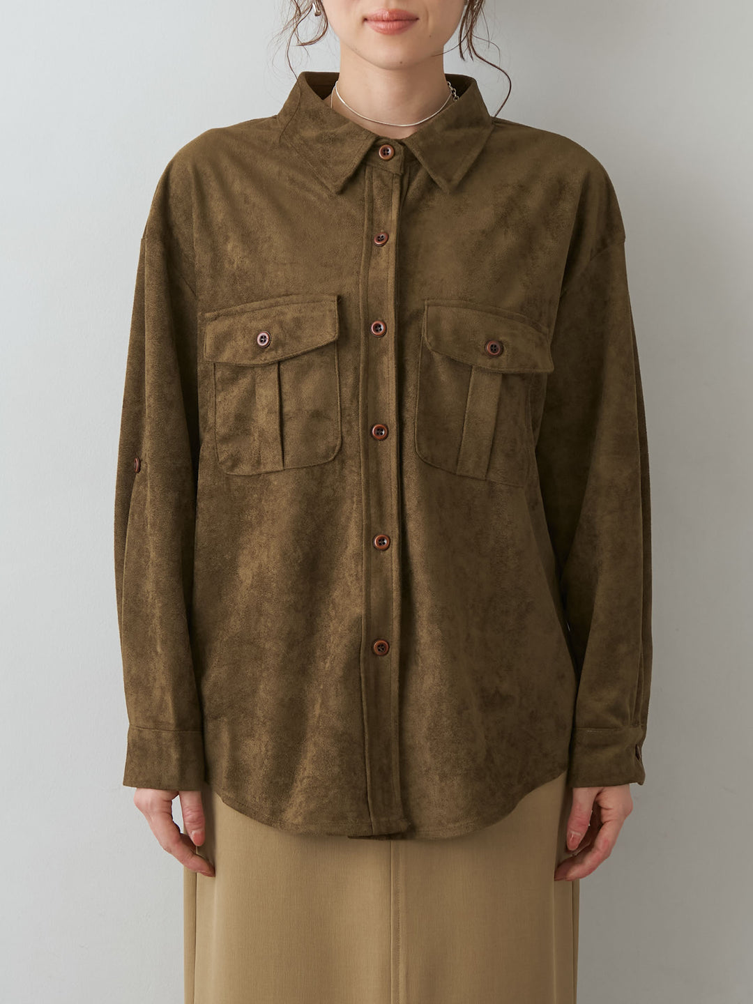 [予約]スウェードタッチWポケットシャツ/khaki