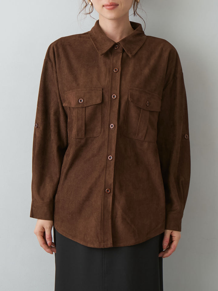 [予約]スウェードタッチWポケットシャツ/brown