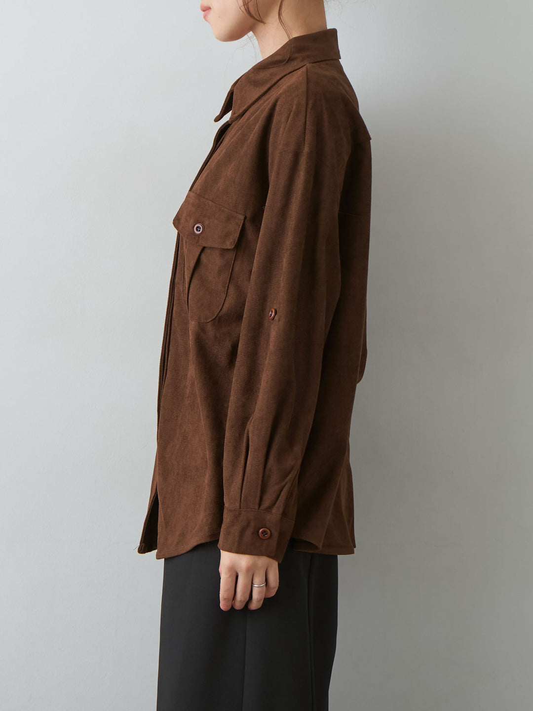 [予約]スウェードタッチWポケットシャツ/brown