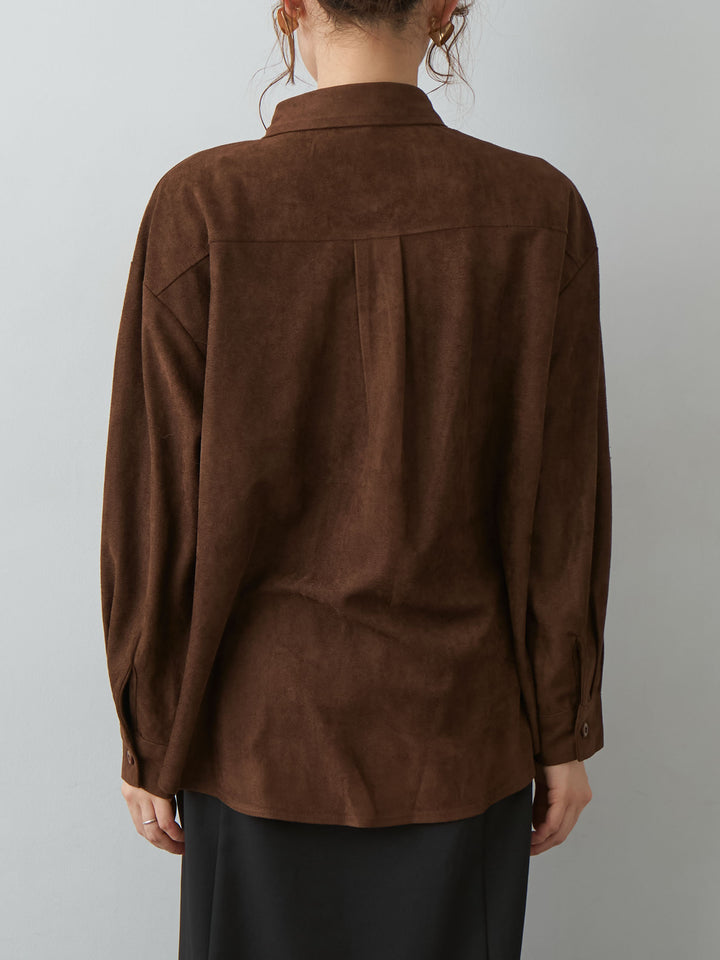 [予約]スウェードタッチWポケットシャツ/brown