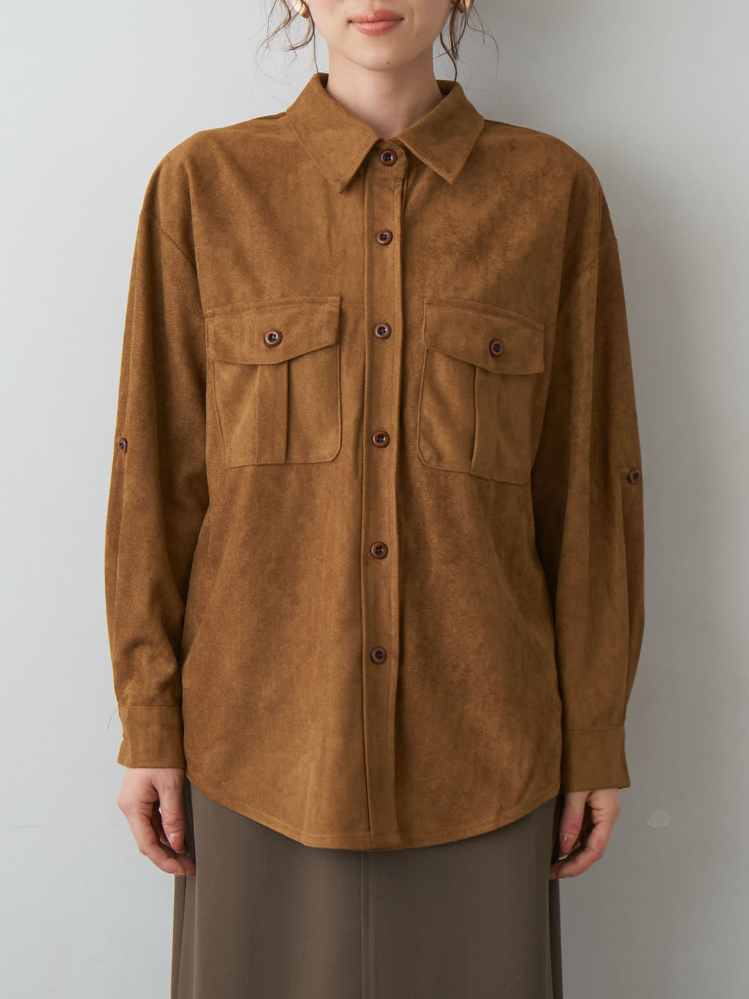 [予約]スウェードタッチWポケットシャツ/beige
