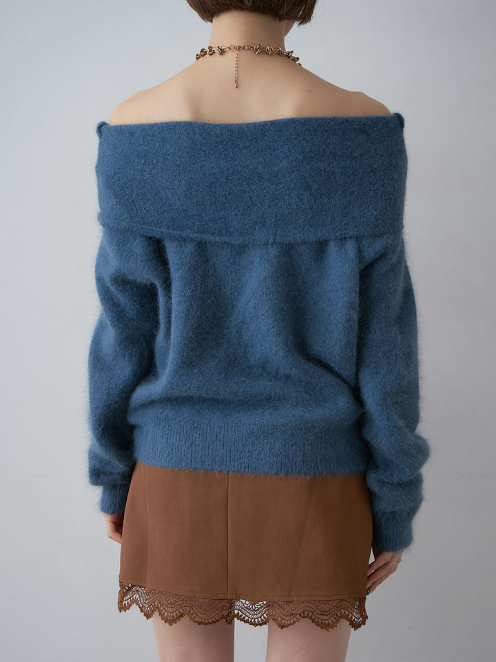 [予約]オフショルソフトシャギーニットトップス/blue