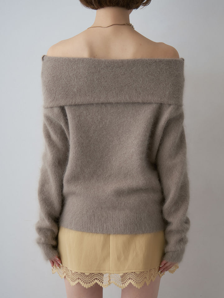 [予約]オフショルソフトシャギーニットトップス/camel