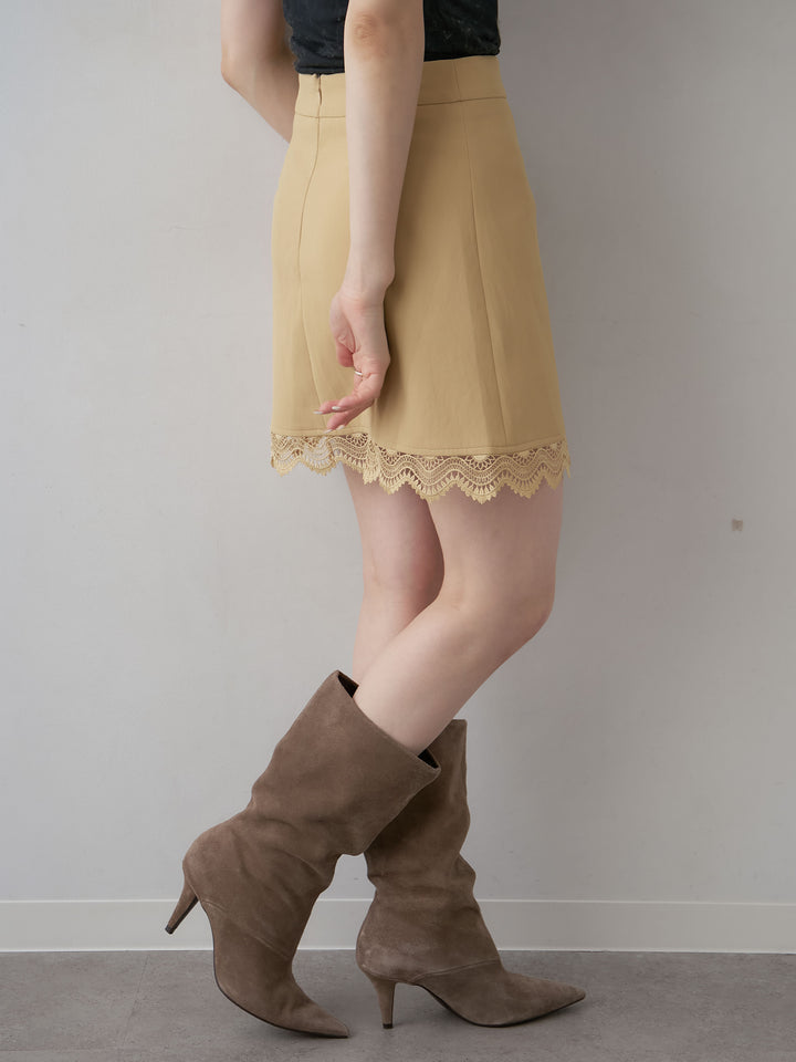 [予約]レースヘムレザーライクミニスカート/beige
