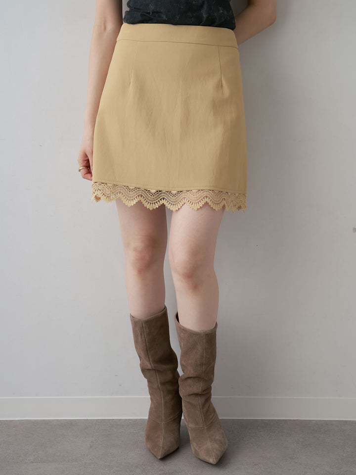 [予約]レースヘムレザーライクミニスカート/beige