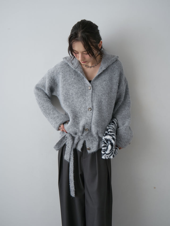 [SET]ベルテッドメタルボタンリブニットカーディガン+ツイルタックワイドパンツ(2set)
