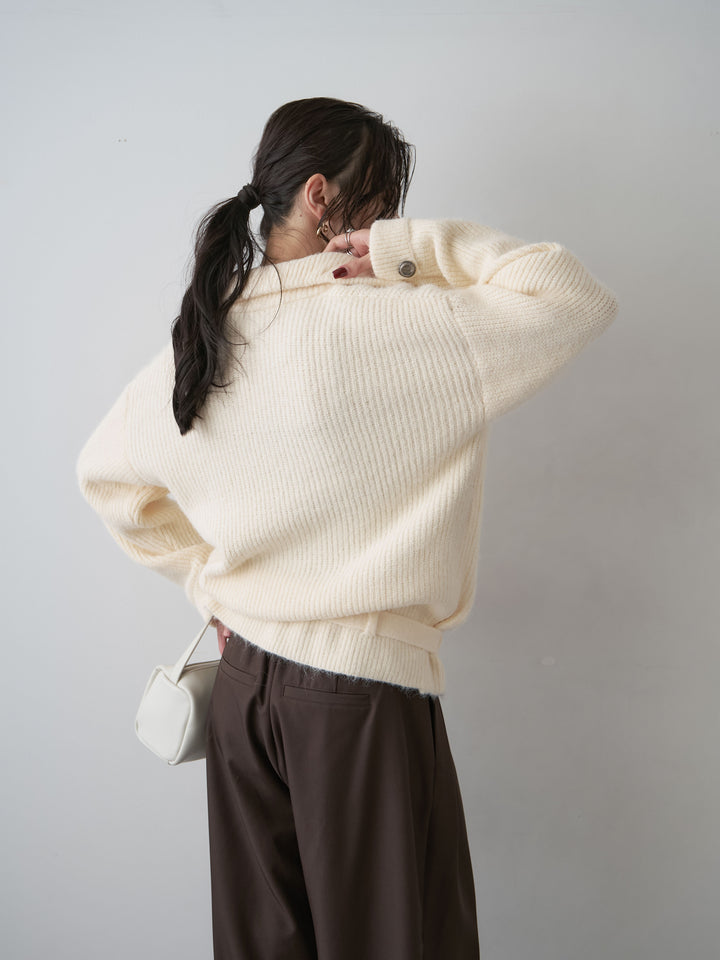【套裝】繫帶金屬紐帶羅紋針織開襟衫 + 可選配件套裝（2 套）