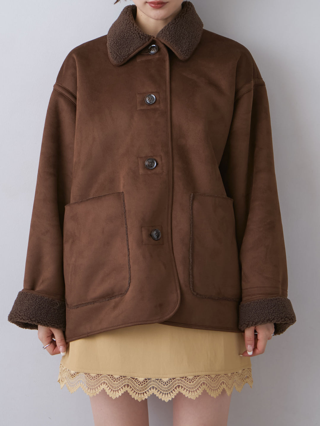 [予約]スエード×ボアムートンリバーシブルジャケット/brown