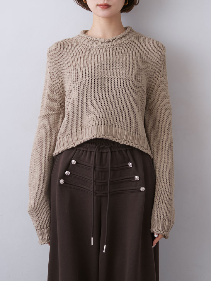 [予約]シームデザインクロップニットトップス/beige