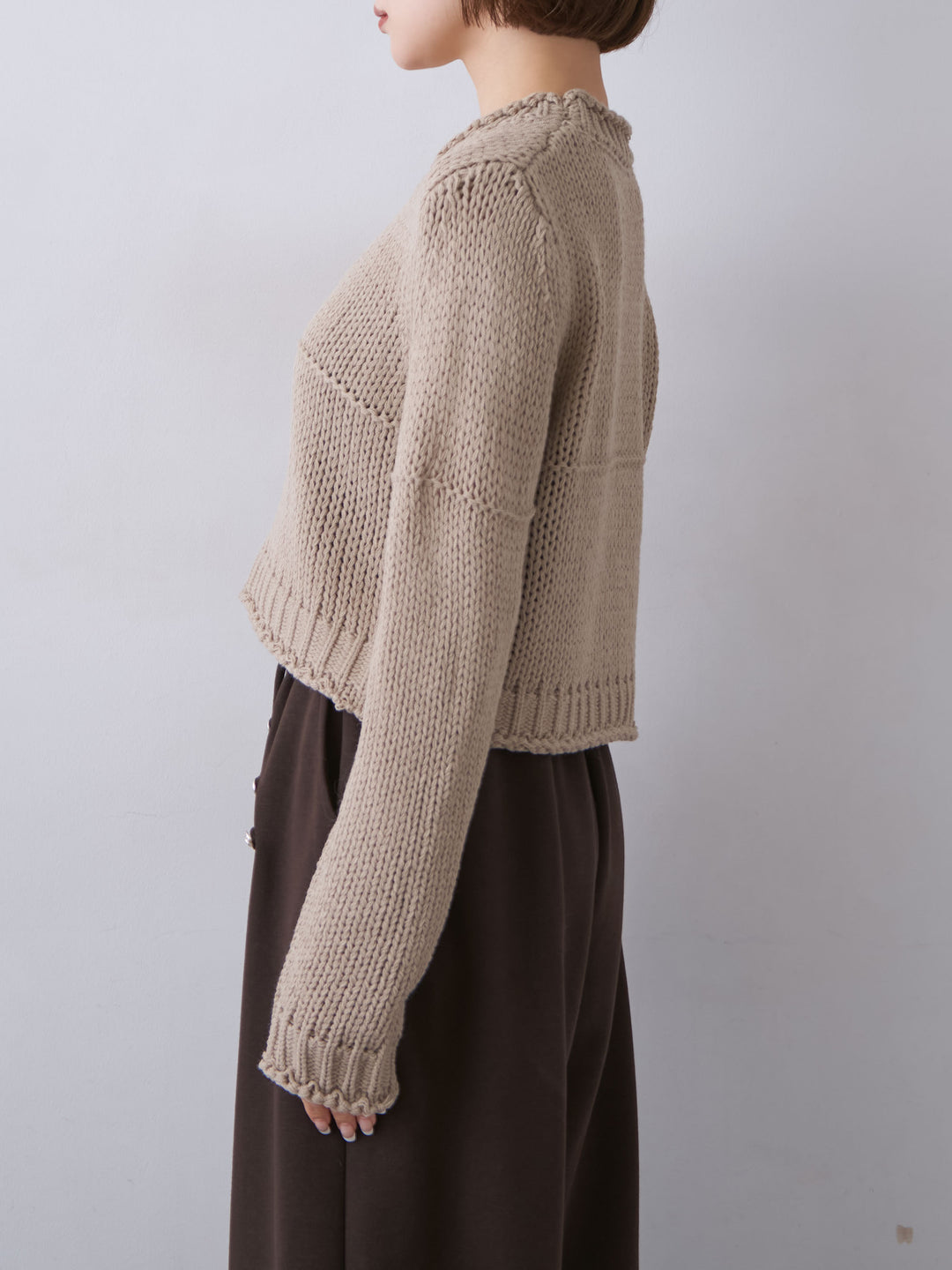 [予約]シームデザインクロップニットトップス/beige
