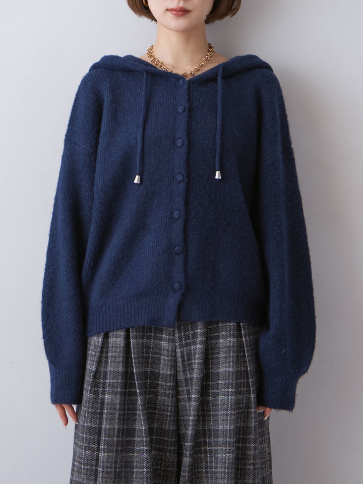 [予約]アルパカタッチソフトリブフードニットトップス/navy
