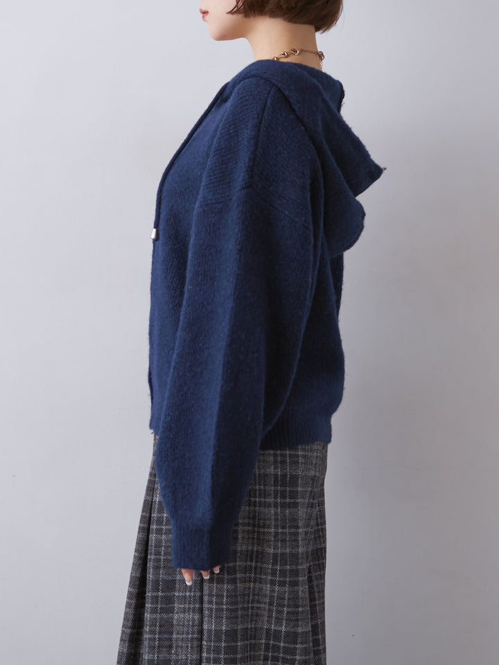 [予約]アルパカタッチソフトリブフードニットトップス/navy