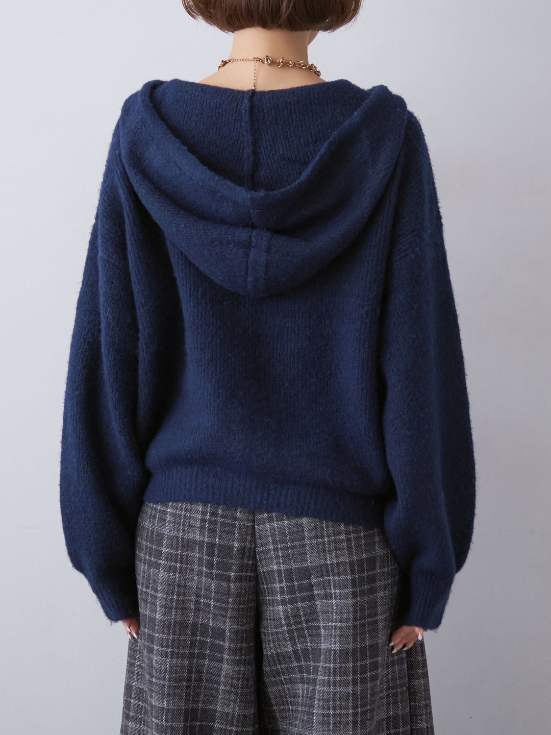 [予約]アルパカタッチソフトリブフードニットトップス/navy