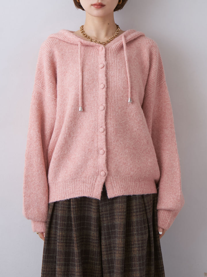 [予約]アルパカタッチソフトリブフードニットトップス/pink