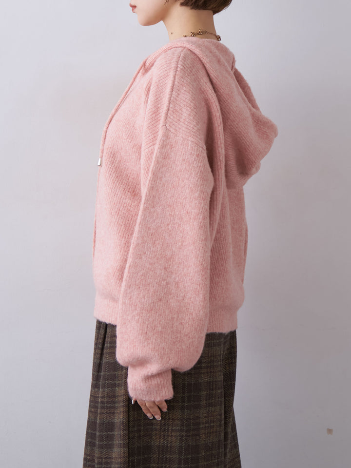 [予約]アルパカタッチソフトリブフードニットトップス/pink