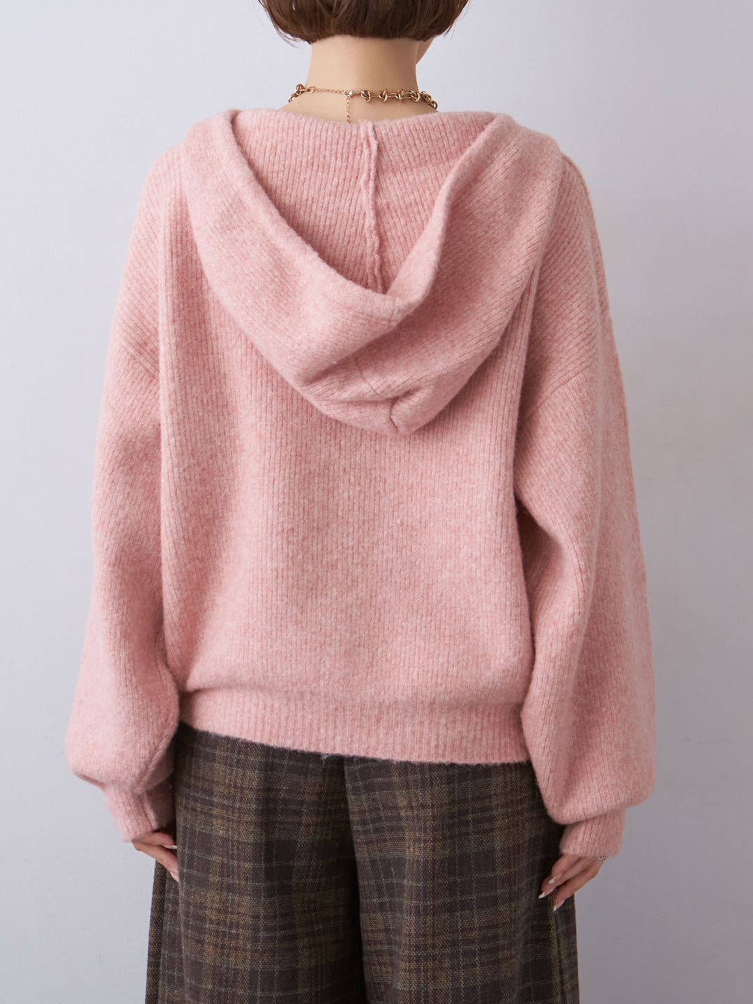 [予約]アルパカタッチソフトリブフードニットトップス/pink