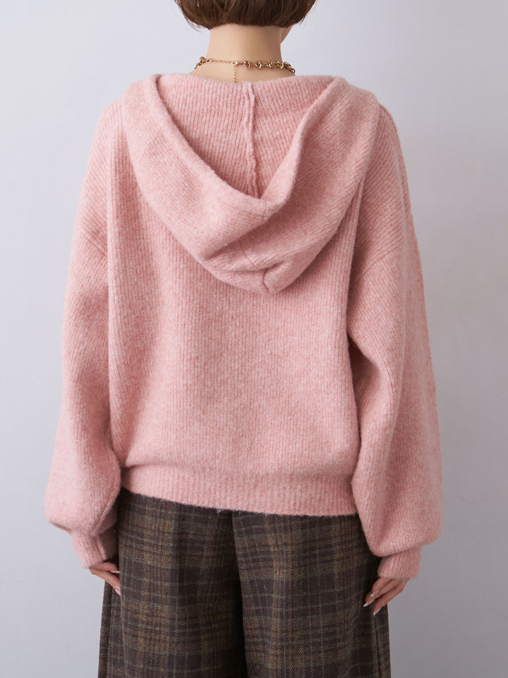 [予約]アルパカタッチソフトリブフードニットトップス/pink