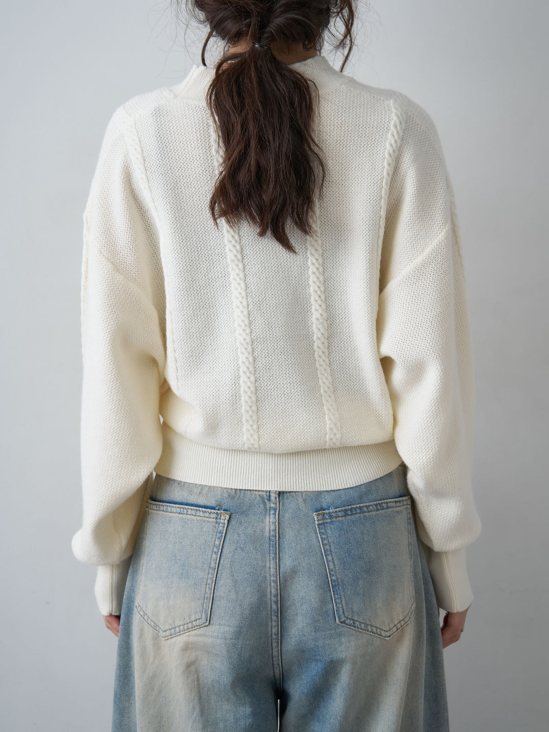 [予約]カシュクールミックスケーブルニットトップス/white