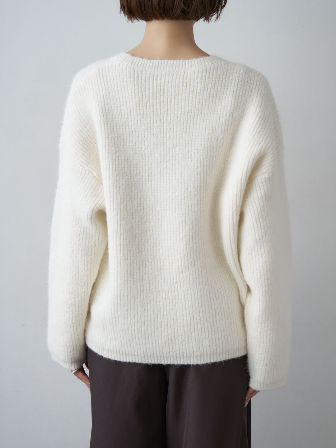 [予約]ケープドッキングデザインリブクルーネックニットトップス/ivory
