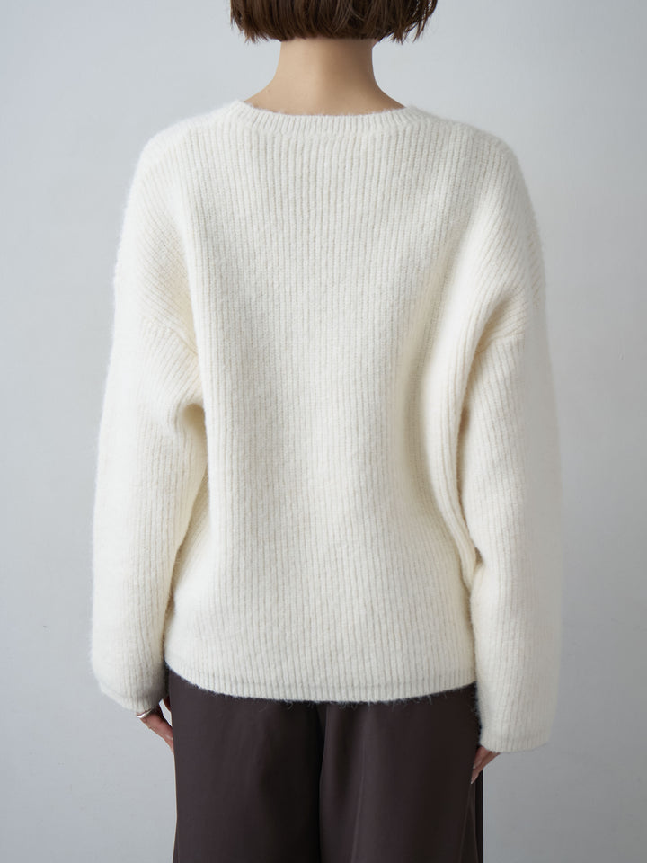 [予約]ケープドッキングデザインリブクルーネックニットトップス/ivory