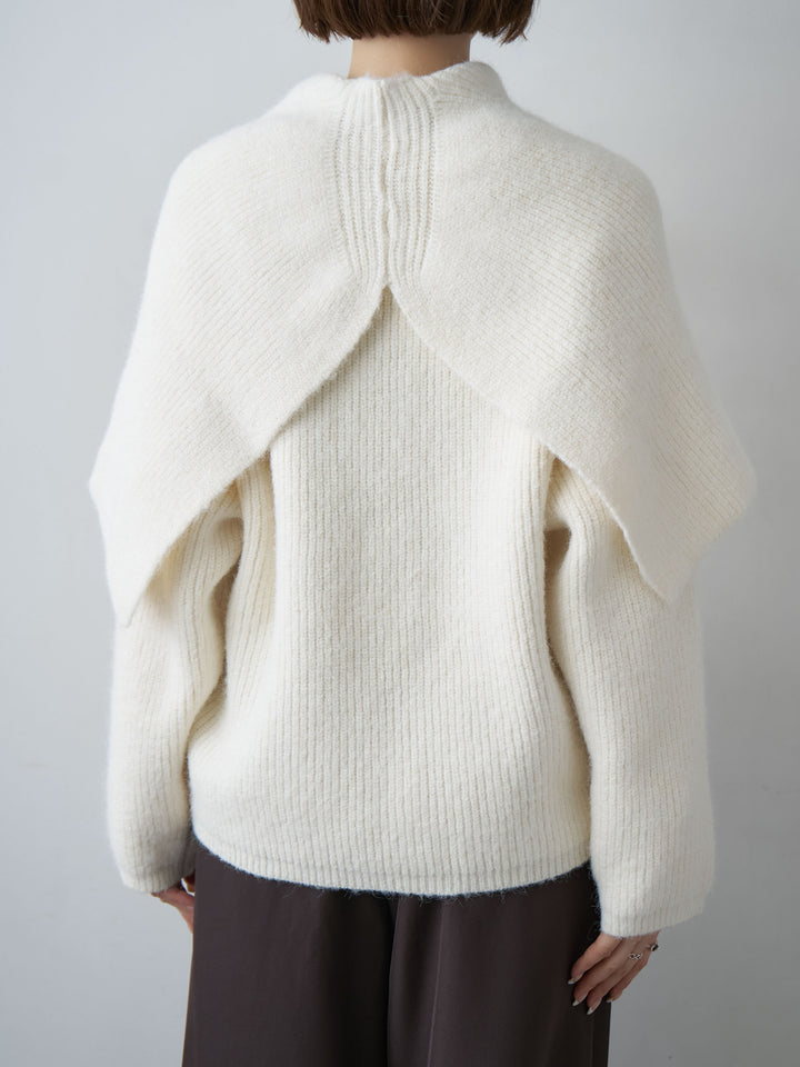 [予約]ケープドッキングデザインリブクルーネックニットトップス/ivory