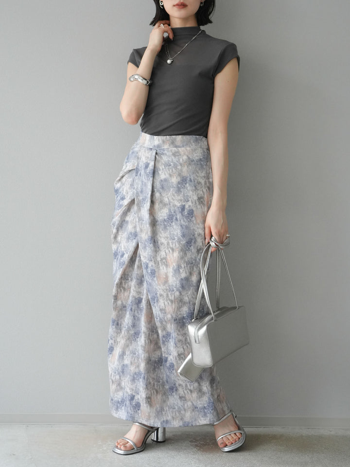 [予約]水彩アートタックIラインスカート/ラベンダー