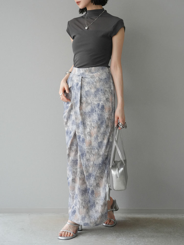 [予約]水彩アートタックIラインスカート/ラベンダー