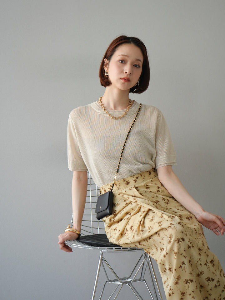 [SET]リネンタッチ配色二重臼ハーフニットトップス+選べるアソート柄スカートセット(2set)