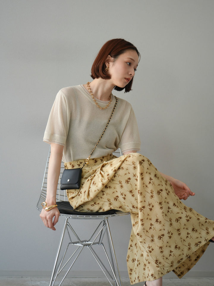 [SET]リネンタッチ配色二重臼ハーフニットトップス+選べるアソート柄スカートセット(2set)