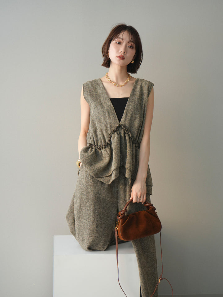 [SET]3WAYミックスツイードギャザーオールインワン+選べるアクセセット(2set)