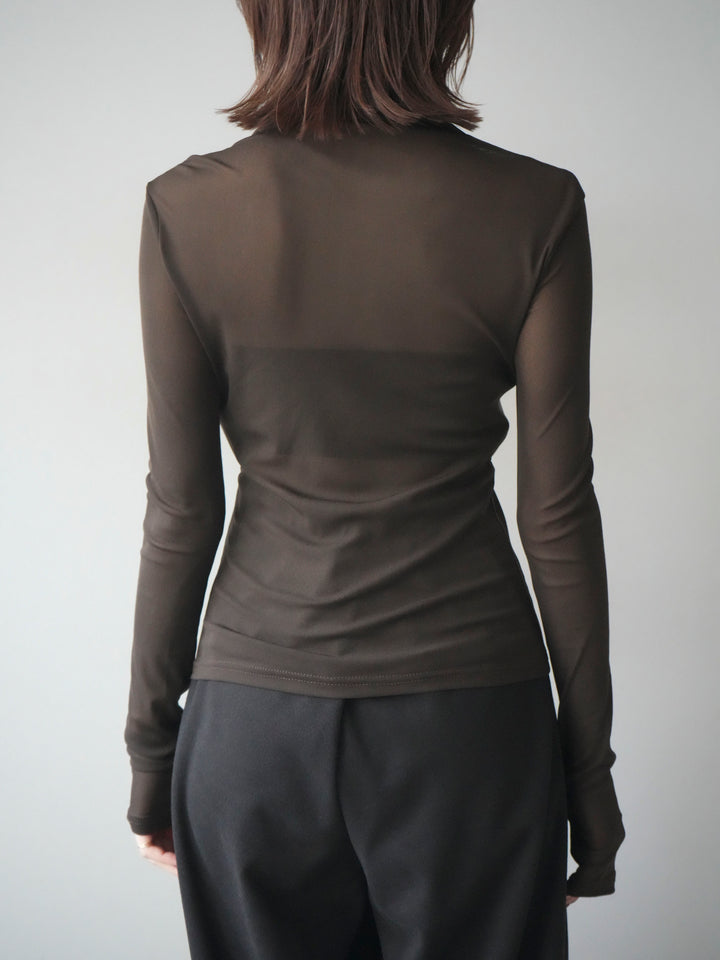 [予約]レザー切替プチネックシアートップス/khaki