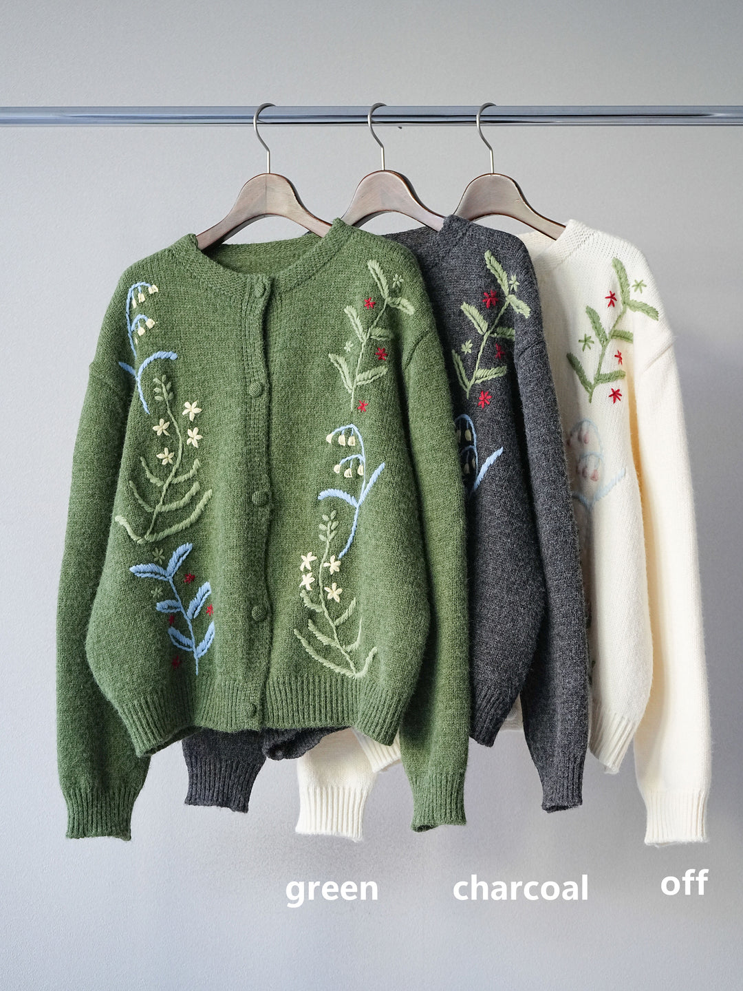 [SET]フラワー刺繍ニットカーディガン+ベルト付タックワイドパンツ(2set)