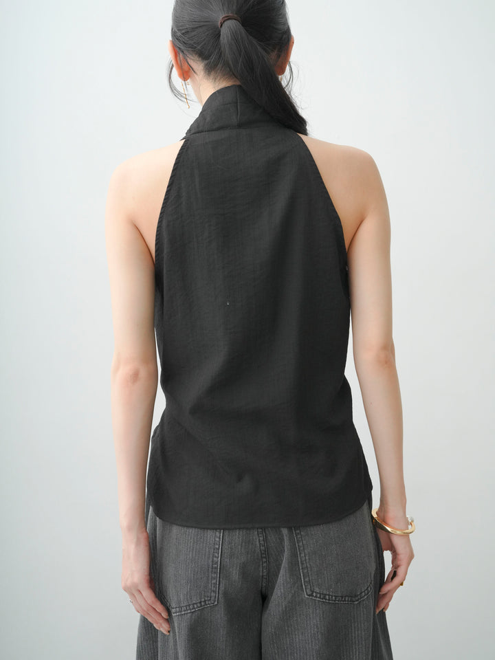 [予約]ゴールドモチーフカシュクールノースリトップス/black