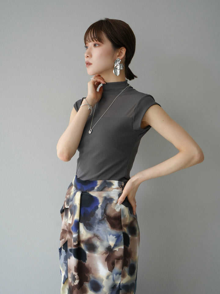 [SET]シアー切替ストレッチ長袖トップス+シアー切替ストレッチトップス(2set)