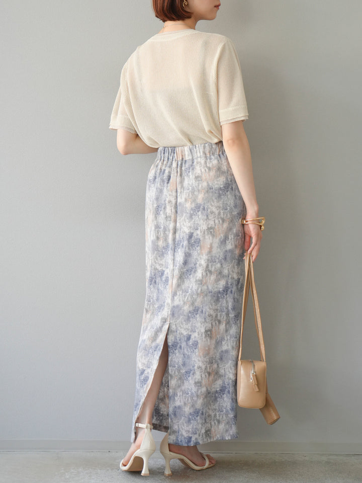 [SET]リネンタッチ配色二重臼ハーフニットトップス+選べるアソート柄スカートセット(2set)