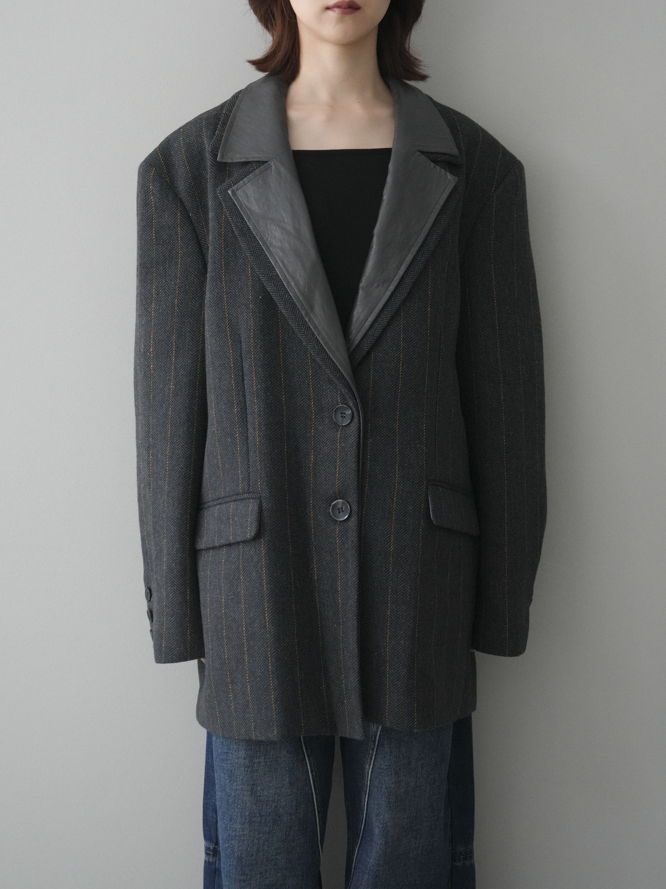 20%オフ]レイヤードデザインツイードテーラードジャケット/charcoal