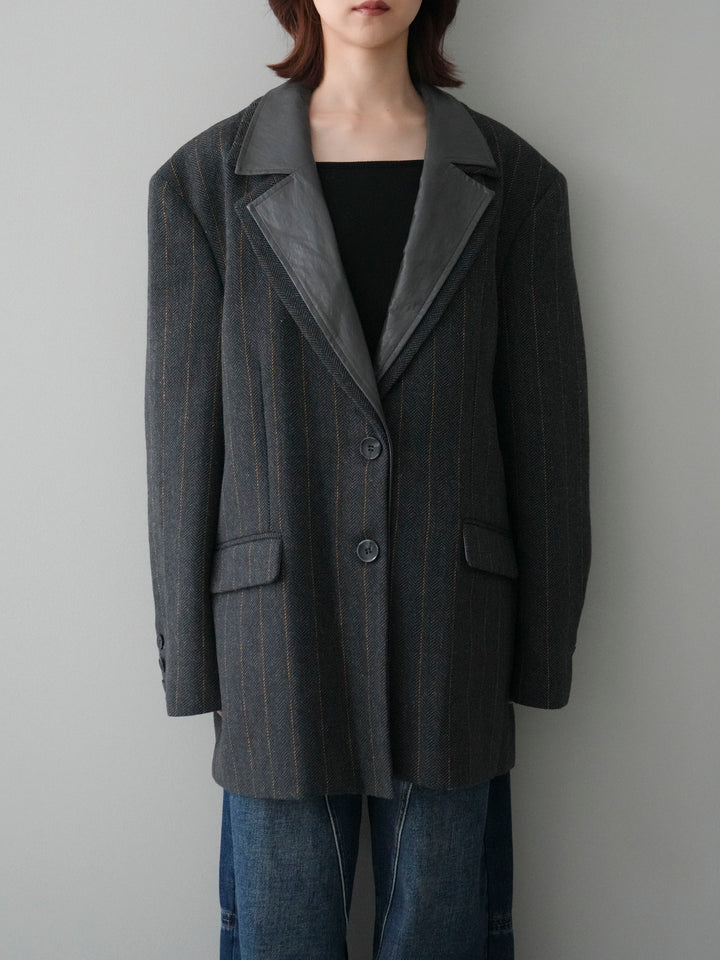 [20%オフ]レイヤードデザインツイードテーラードジャケット/charcoal
