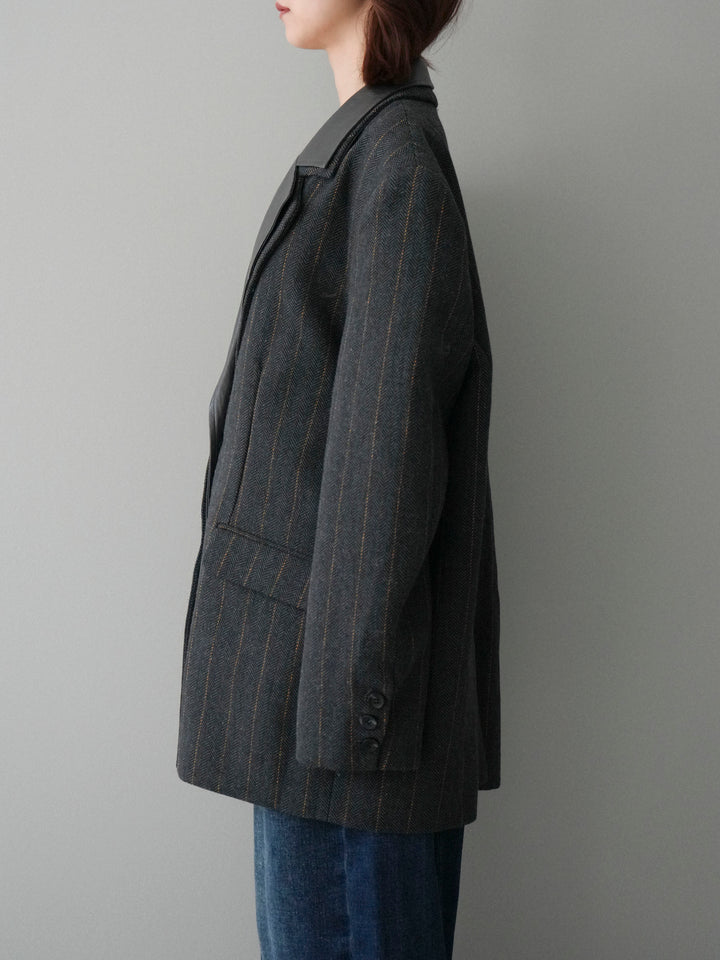 [20%オフ]レイヤードデザインツイードテーラードジャケット/charcoal