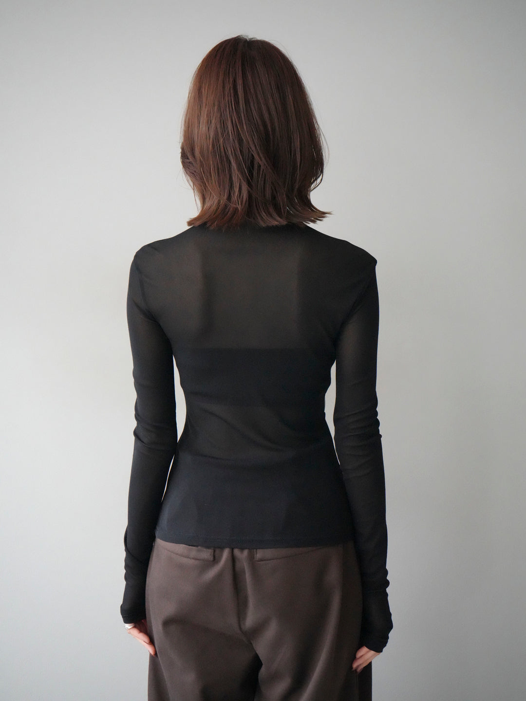 [予約]レザー切替プチネックシアートップス/black