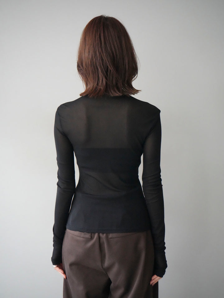 [予約]レザー切替プチネックシアートップス/black