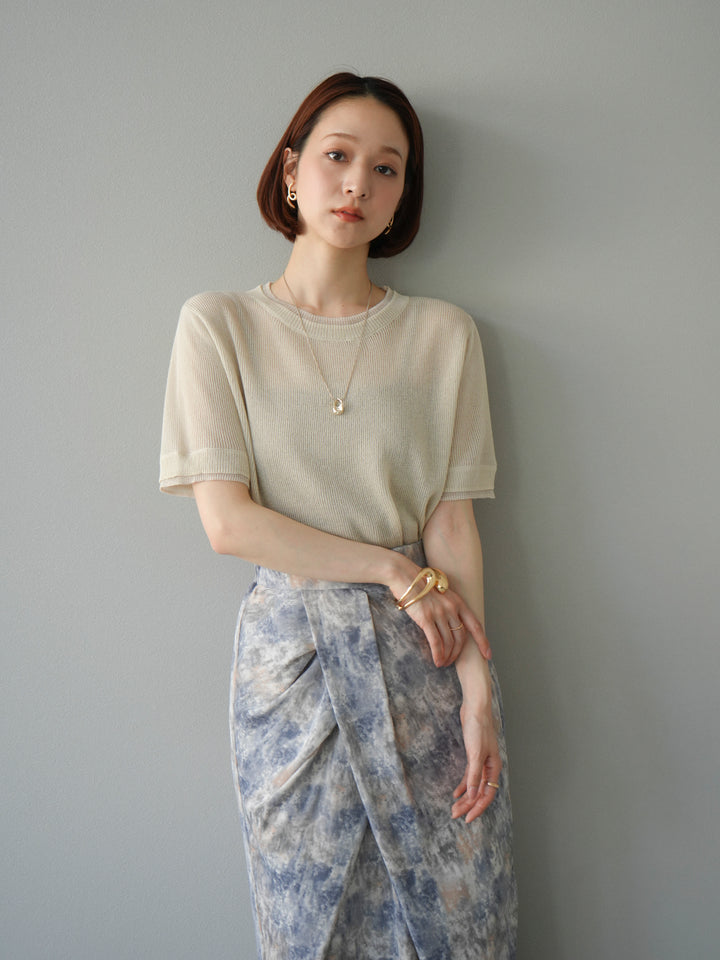 [SET]リネンタッチ配色二重臼ハーフニットトップス+選べるアソート柄スカートセット(2set)