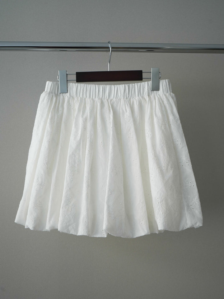 [SET]ハートボタンニットカーディガン+コットンライクレースバルーンミニスカート(2set)